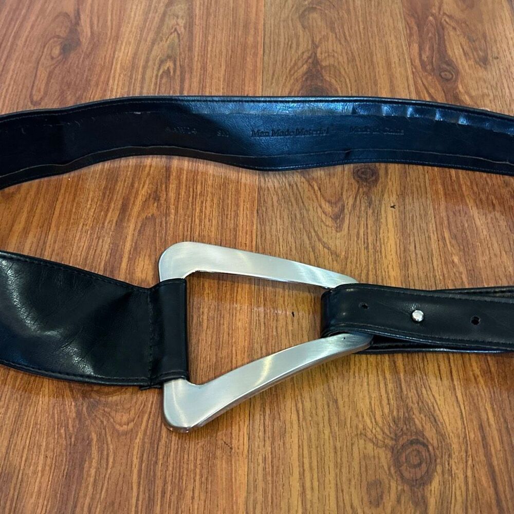 Black funky belt with large silver hardware buckle size small/medium